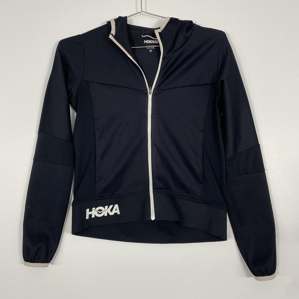 HOKA ONE ONE Rincon Jacket Womens Medium Blue Full Zip Hooded Running Stretch